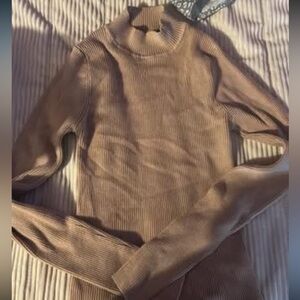 Women's Tan Ribbed Turtleneck Sweater
